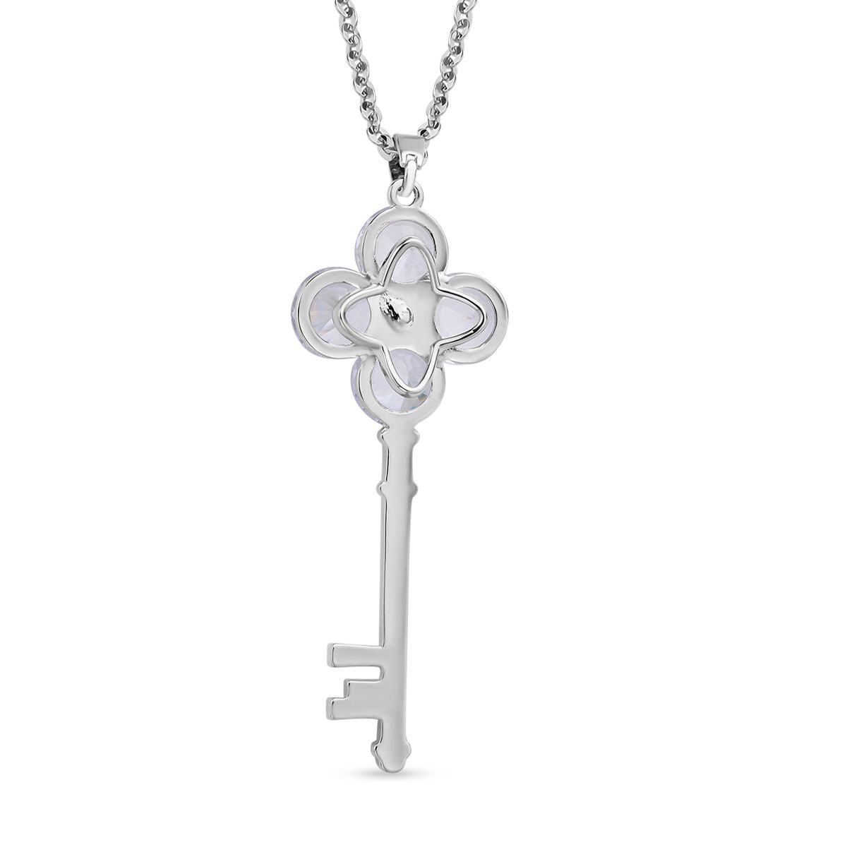 Weißer Zirkonia und weißer Kristall Schlüssel-Anhänger mit Kette, ca. 4.30 ct