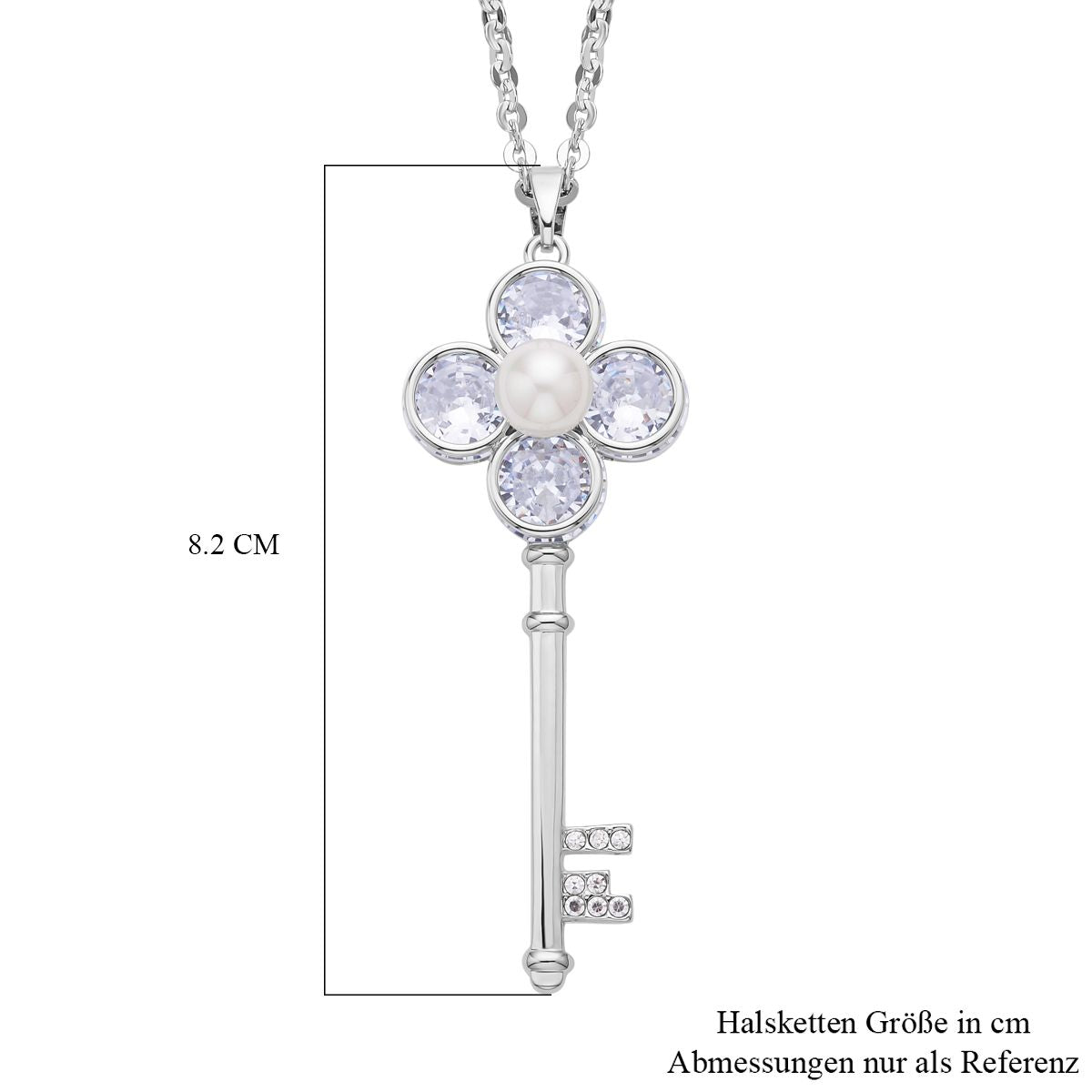Weißer Zirkonia und weißer Kristall Schlüssel-Anhänger mit Kette, ca. 4.30 ct