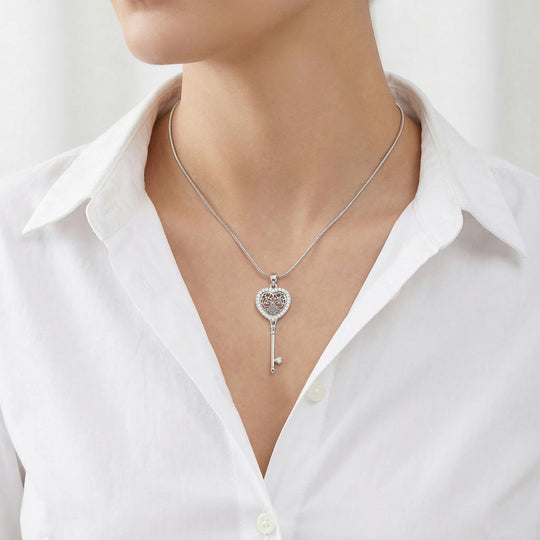 Weißer Zirkonia und weißer Kristall Schlüssel-Anhänger mit Kette, Silberfarben