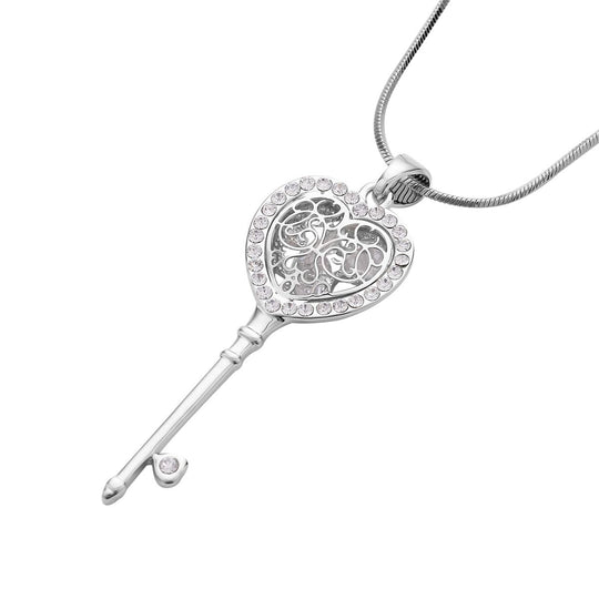Weißer Zirkonia und weißer Kristall Schlüssel-Anhänger mit Kette, Silberfarben