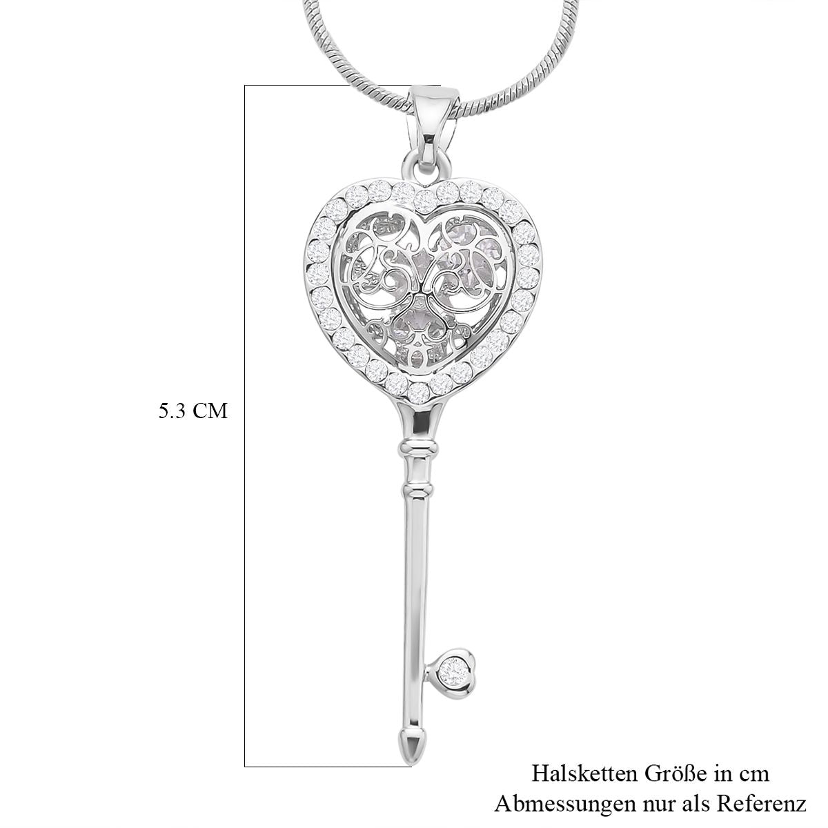 Weißer Zirkonia und weißer Kristall Schlüssel-Anhänger mit Kette, Silberfarben