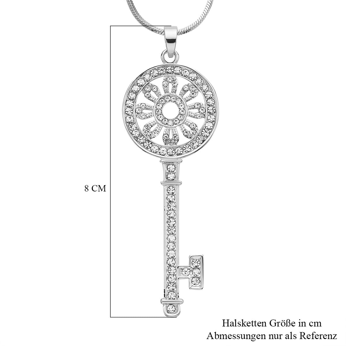 Zirkonia Schlüssel-Anhänger mit Kette, silberfarben