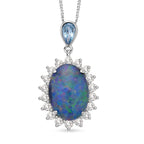 Boulder Opal Triplette und schweizer Blautopas Anhänger mit Kette, 925 Silber rhodiniert ca. 4.53 ct