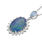 Boulder Opal Triplette und schweizer Blautopas Anhänger mit Kette, 925 Silber rhodiniert ca. 4.53 ct