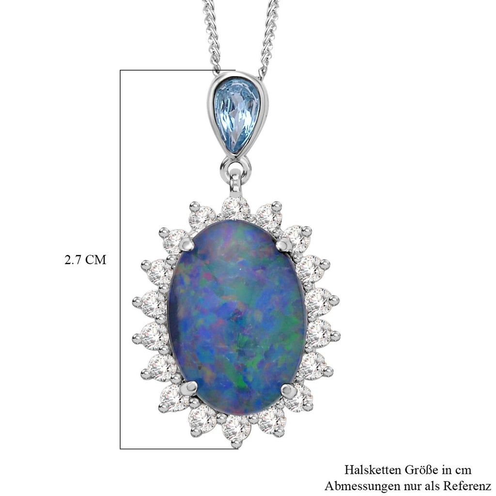 Boulder Opal Triplette und schweizer Blautopas Anhänger mit Kette, 925 Silber rhodiniert ca. 4.53 ct