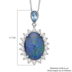 Boulder Opal Triplette und schweizer Blautopas Anhänger mit Kette, 925 Silber rhodiniert ca. 4.53 ct