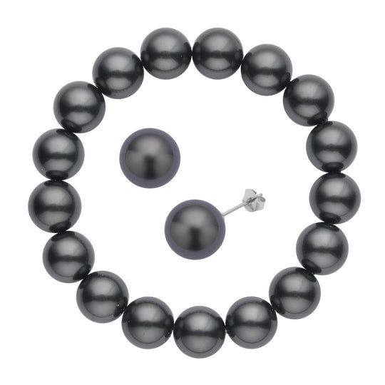 Goldenes Muschelkernperlen-Armband und Ohrringe, 925 Silber rhodiniert