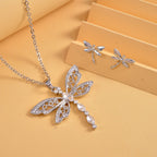 2er Set - Libelle Kristall-Anhänger mit Kette und Ohrringen, silberfarben