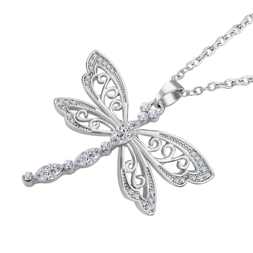 2er Set - Libelle Kristall-Anhänger mit Kette und Ohrringen, silberfarben