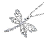 2er Set - Libelle Kristall-Anhänger mit Kette und Ohrringen, silberfarben