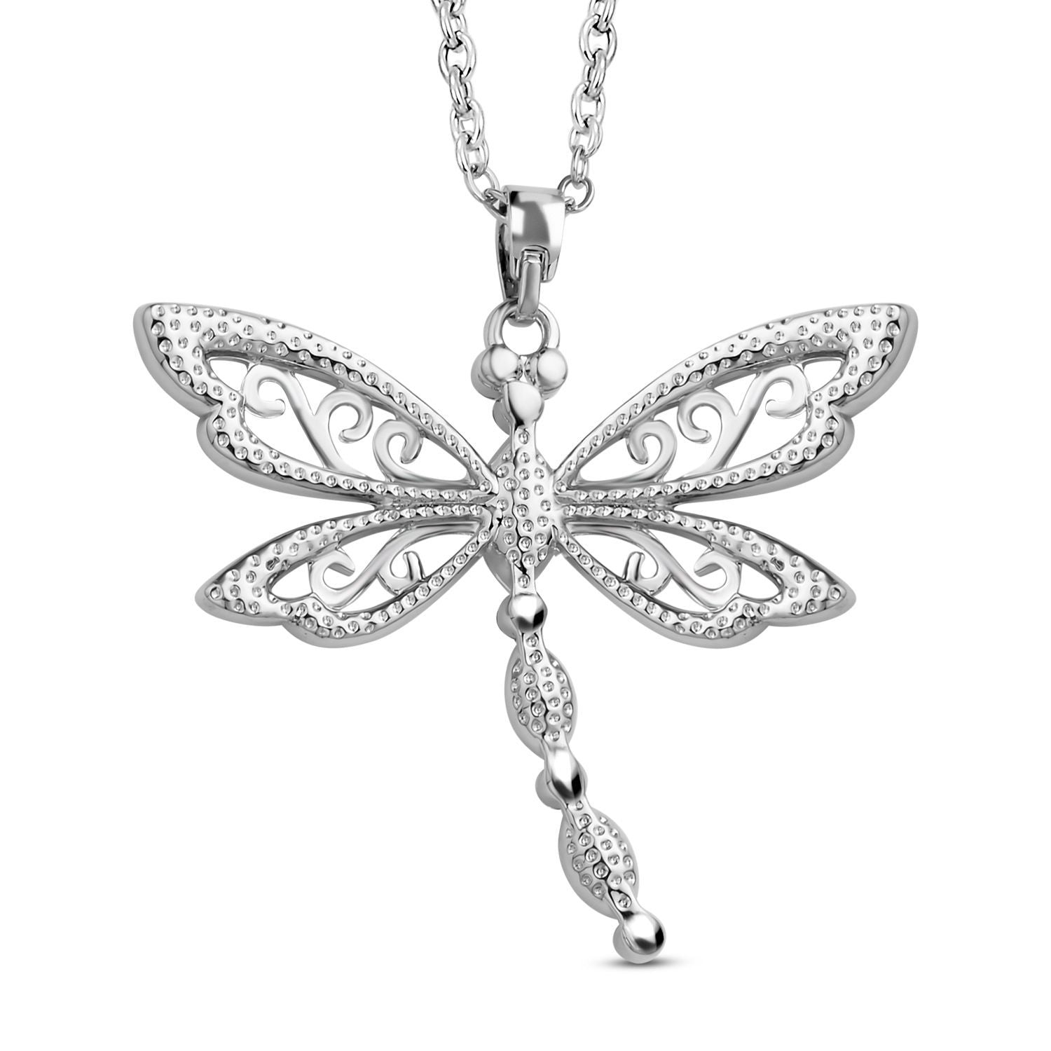 2er Set - Libelle Kristall-Anhänger mit Kette und Ohrringen, silberfarben