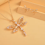 2er Set - Libelle Kristall-Anhänger mit Kette und Ohrringen, goldfarben