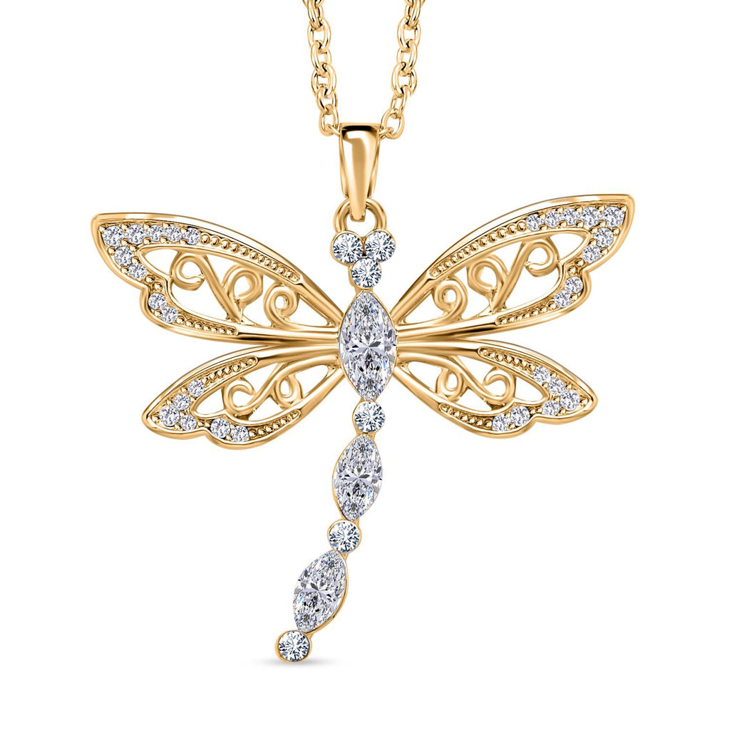2er Set - Libelle Kristall-Anhänger mit Kette und Ohrringen, goldfarben