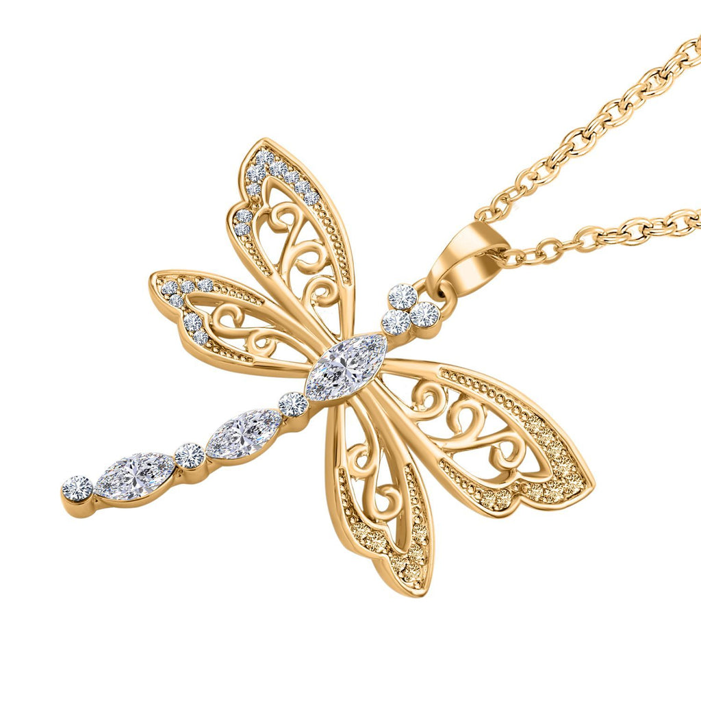 2er Set - Libelle Kristall-Anhänger mit Kette und Ohrringen, goldfarben
