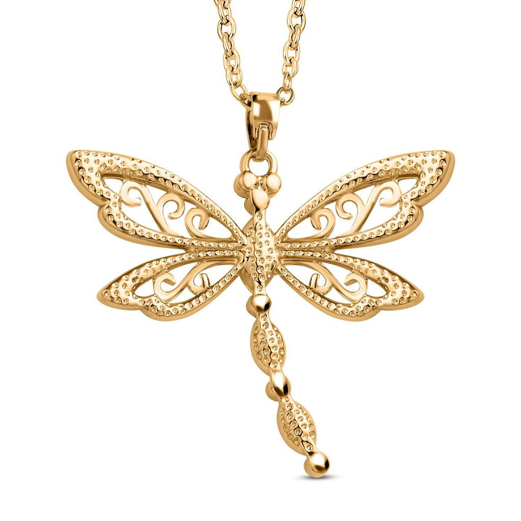 2er Set - Libelle Kristall-Anhänger mit Kette und Ohrringen, goldfarben