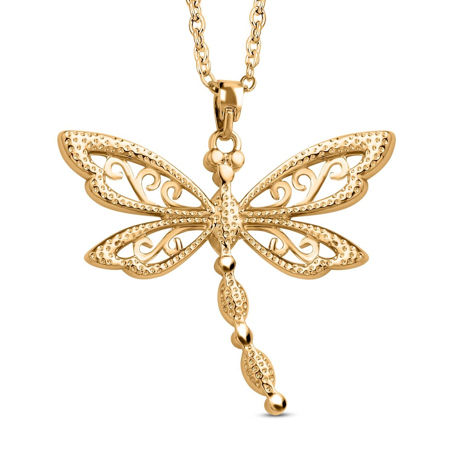 2er Set - Libelle Kristall-Anhänger mit Kette und Ohrringen, goldfarben