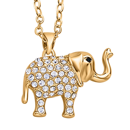 Weißer Kristall und schwarzer Kristall Elefantanhänger mit Kette, goldfarben