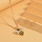 Mehrfarbige Kristall Bienen-Kette und Ohrringe, goldfarben