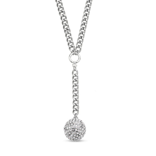 2er Set - Weißes Kristall-Collier und Ohrstecker, ca. 50 cm, silberfarben
