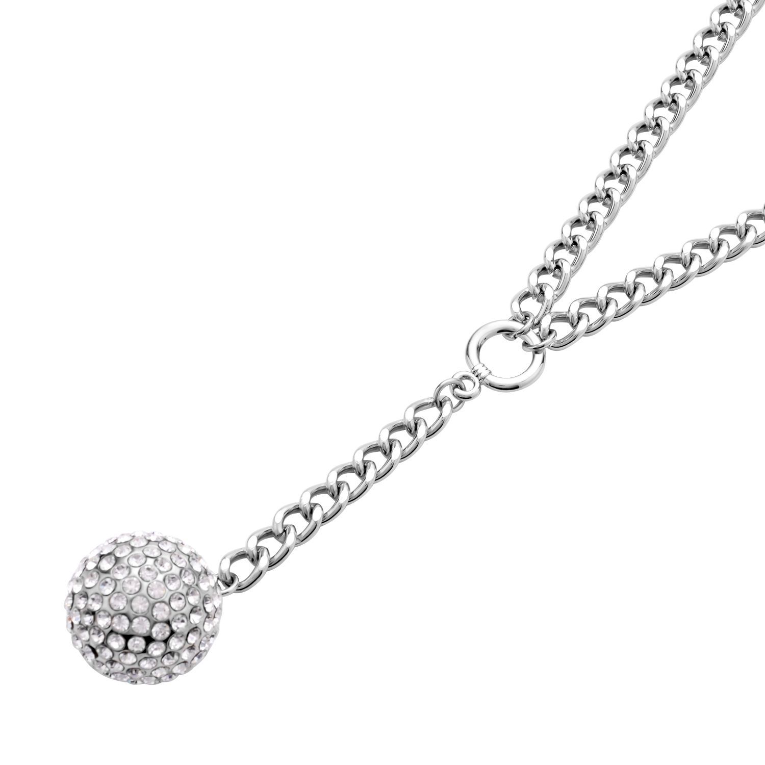 2er Set - Weißes Kristall-Collier und Ohrstecker, ca. 50 cm, silberfarben