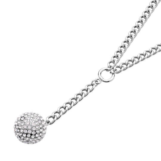 2er Set - Weißes Kristall-Collier und Ohrstecker, ca. 50 cm, silberfarben