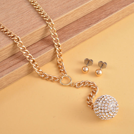 2er Set -Weißes Kristall-Collier und Ohrstecker, ca. 50 cm, goldfarben 7.00 ct