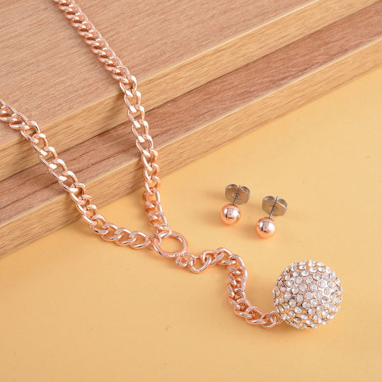 2er Set - Weißes Kristall-Collier und Ohrstecker, ca. 50 cm, roséfarben