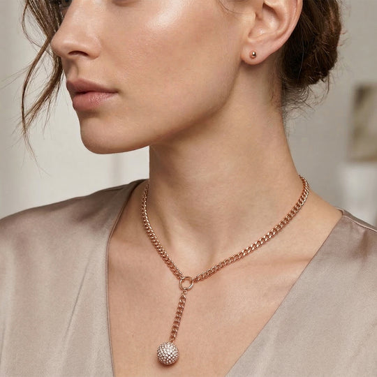 2er Set - Weißes Kristall-Collier und Ohrstecker, ca. 50 cm, roséfarben
