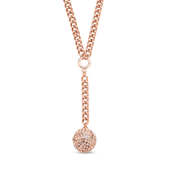2er Set - Weißes Kristall-Collier und Ohrstecker, ca. 50 cm, roséfarben