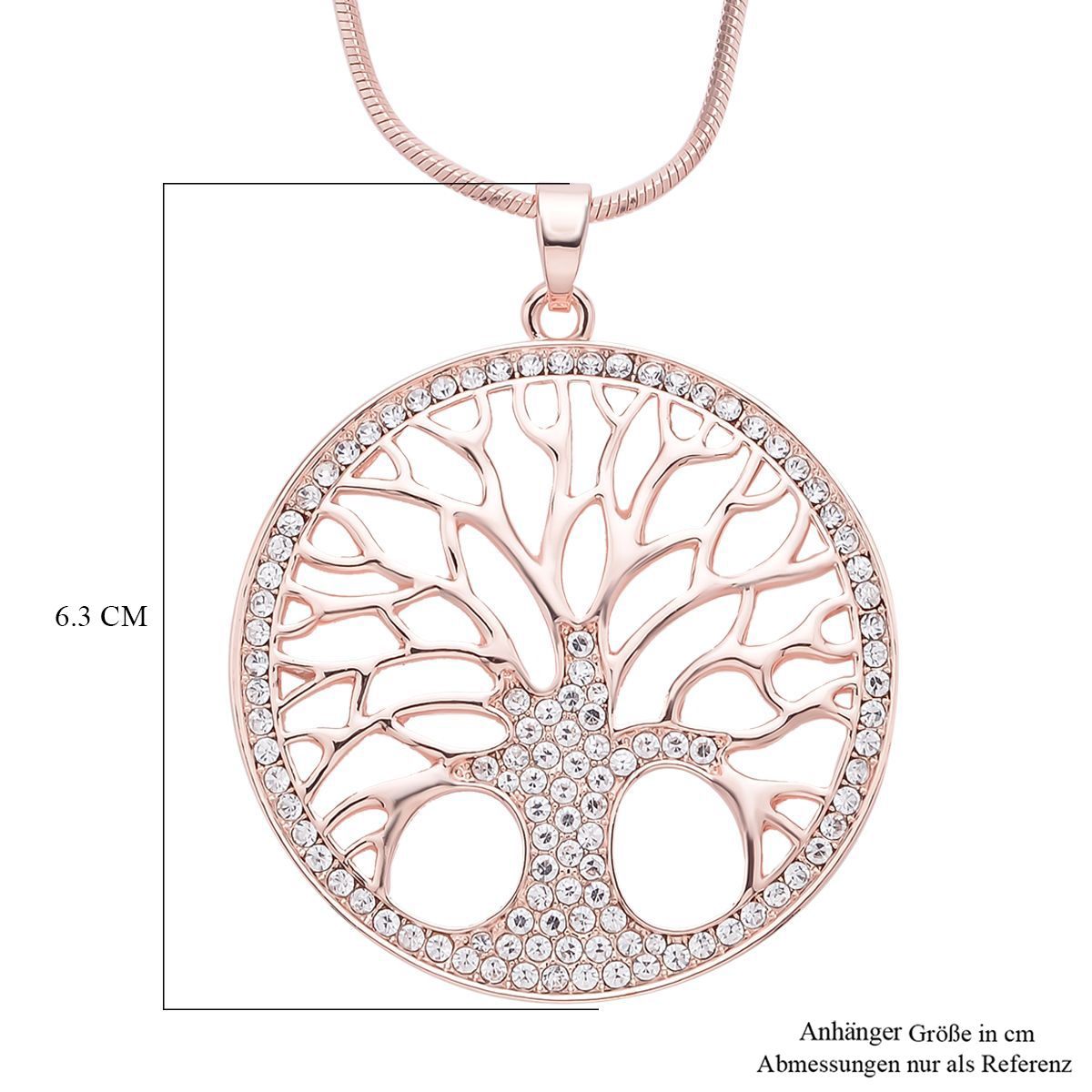 Weißer Kristall Lebensbaum-Anhänger mit Kette, ca. 70 cm + 5 cm Extender, roséfarben