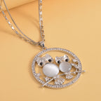 Künstlicher Katzenauge und weißer Kristall Eulen-Anhänger mit Kette, goldfarben