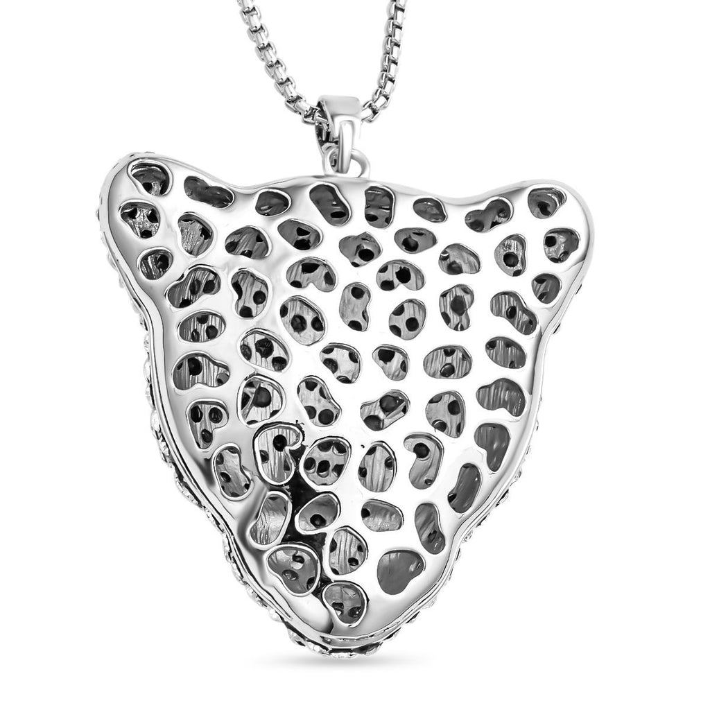Weißer und schwarzer Kristall Leopard-Anhänger mit Kette, silberfarben