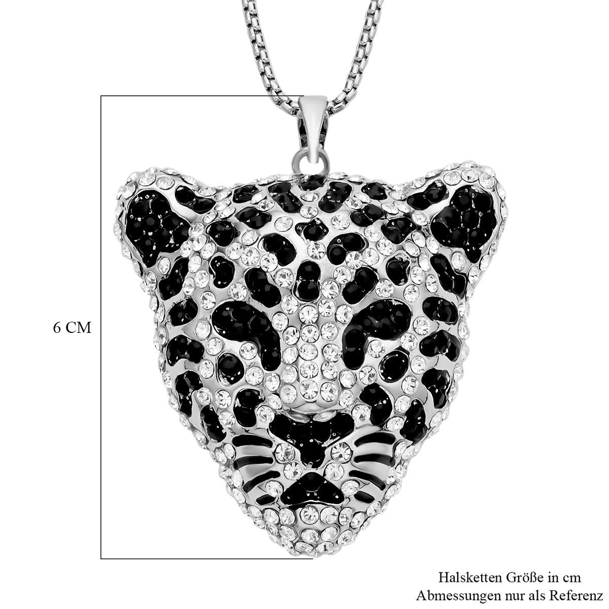 Weißer und schwarzer Kristall Leopard-Anhänger mit Kette, silberfarben