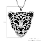 Weißer und schwarzer Kristall Leopard-Anhänger mit Kette, silberfarben