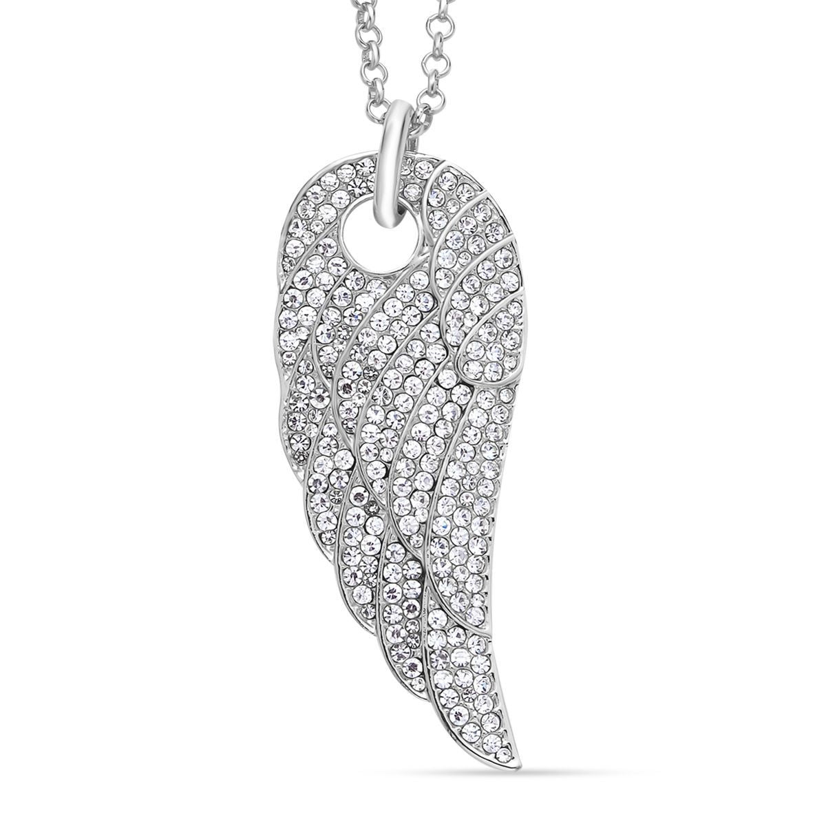 Weißer Kristall Flügel-Anhänger mit Kette, silberfarben