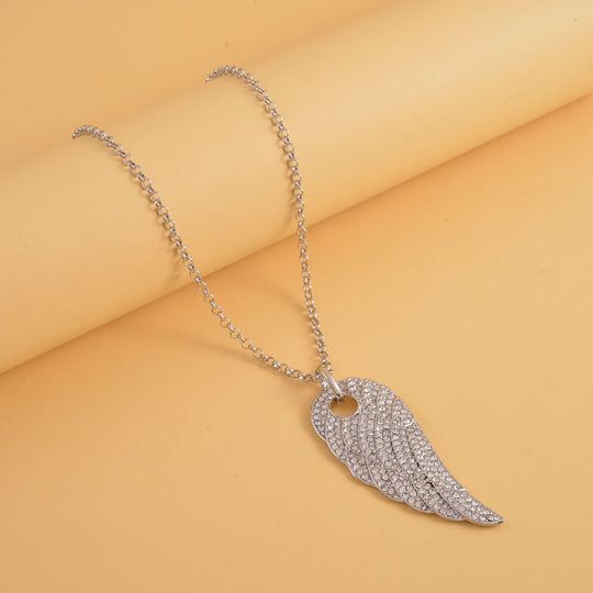 Weißer Kristall Flügel-Anhänger mit Kette, silberfarben