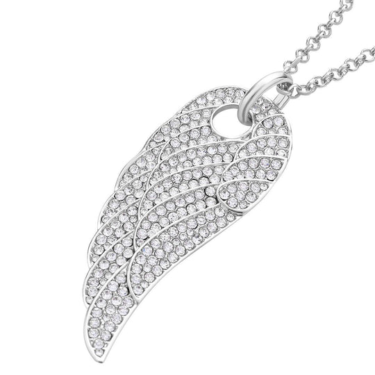 Weißer Kristall Flügel-Anhänger mit Kette, silberfarben