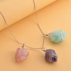 Grüner Fluorit, afrikanischer Amethyst und Rosenquarz Halskette, Messing und Edelstahl ca. 278,00 ct