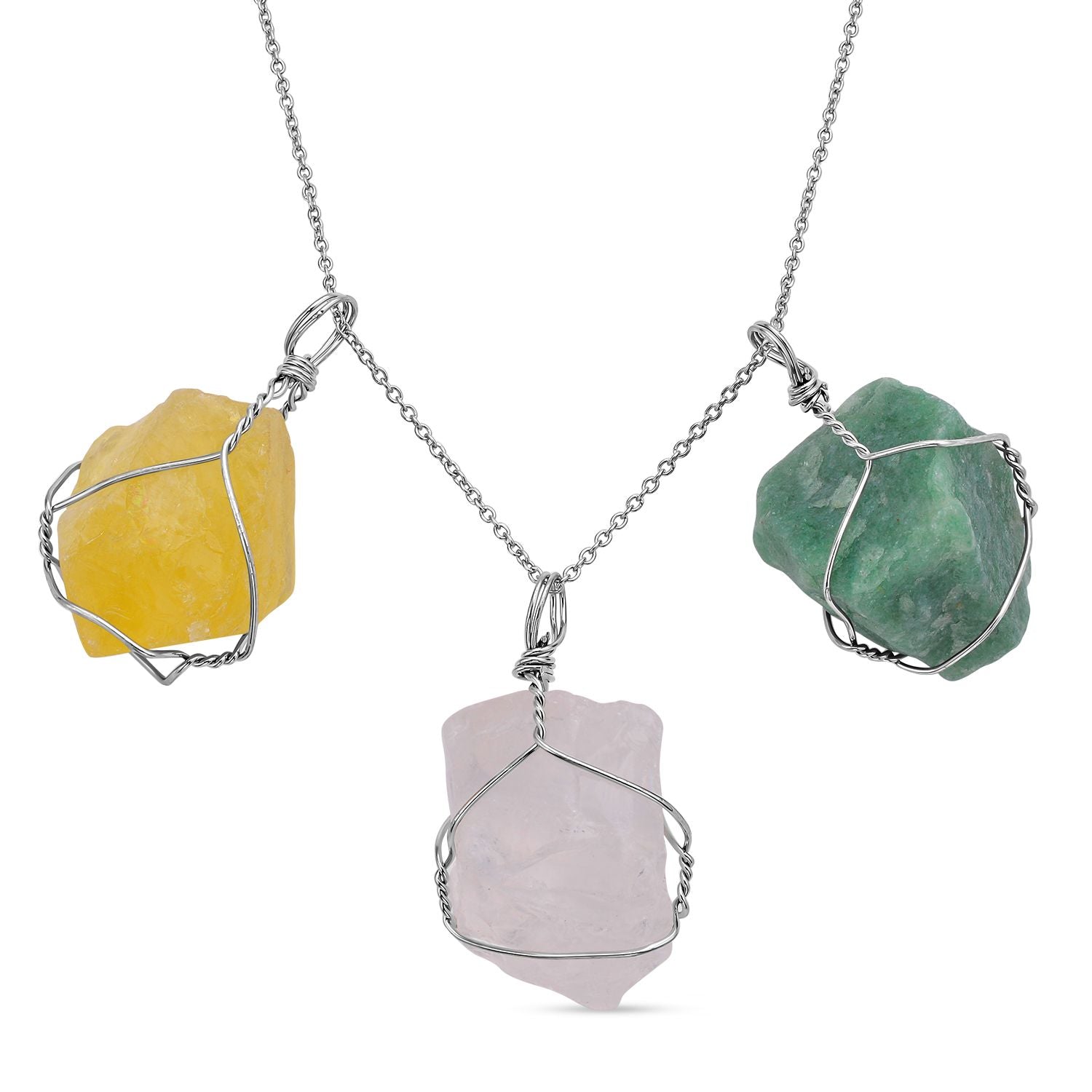 Citrin, grüne Aventurin und weiße Quarz Halskette, Messing und Edelstahl ca. 231.00 ct