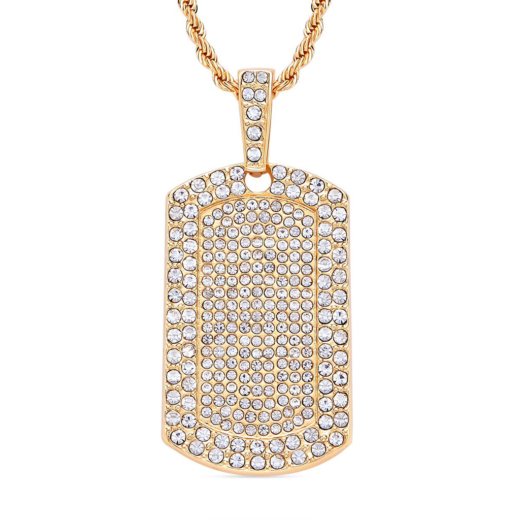 Rechteckiger Anhänger und Kette mit weißem Kristallbesatz, goldfarben 8.00 ct