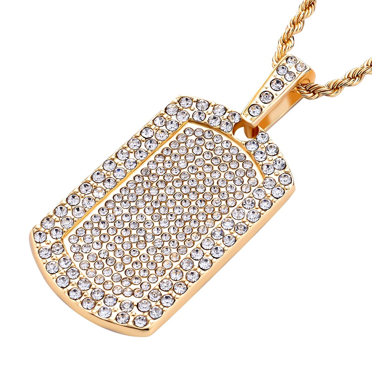 Rechteckiger Anhänger und Kette mit weißem Kristallbesatz, goldfarben 8.00 ct