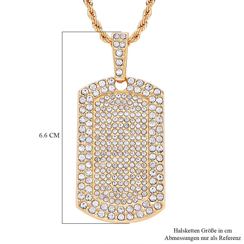 Rechteckiger Anhänger und Kette mit weißem Kristallbesatz, goldfarben 8.00 ct