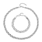 2er Set, Geflochtene Halskette und Armband, Edelstahl silberfarben