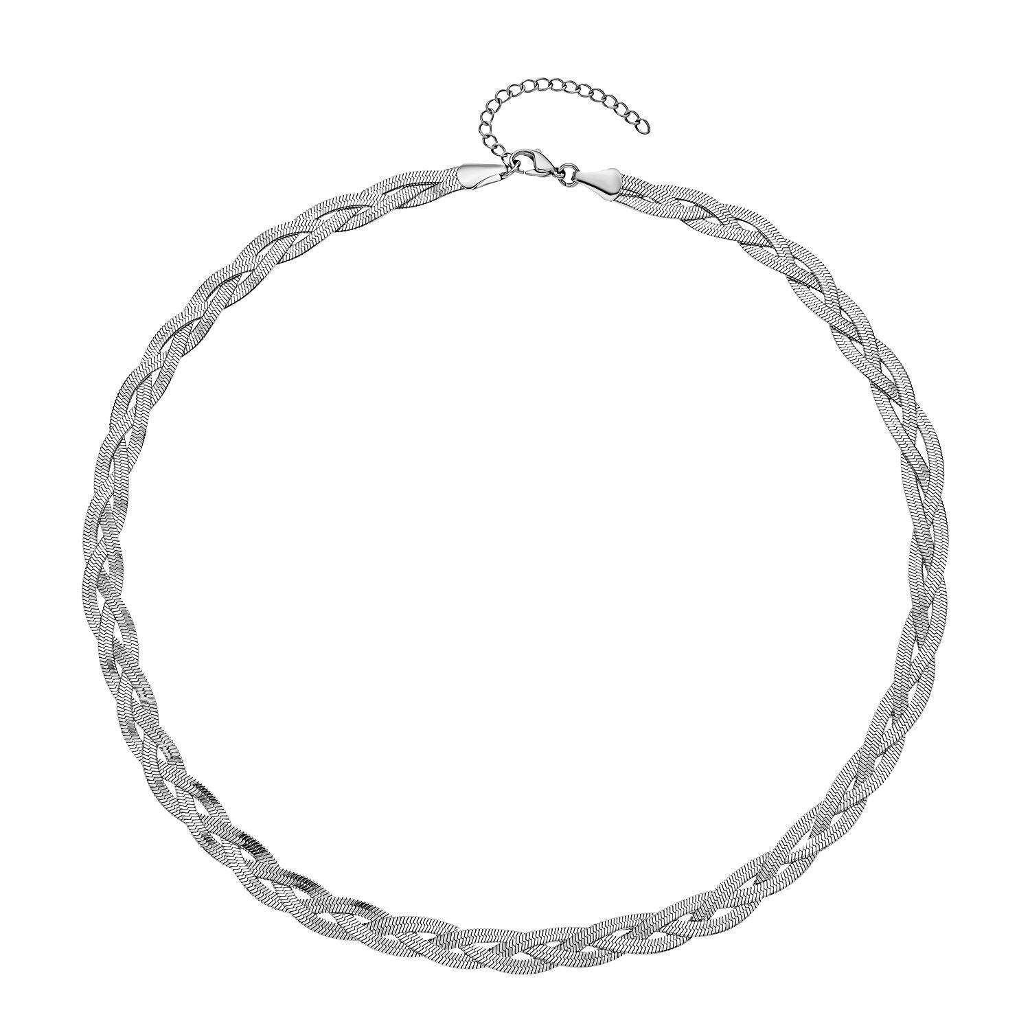 2er Set, Geflochtene Halskette und Armband, Edelstahl silberfarben