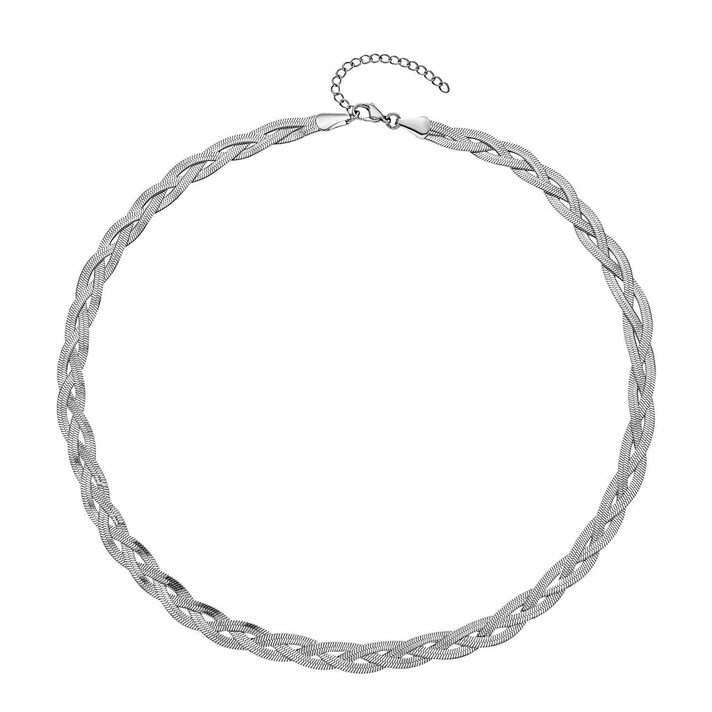 2er Set, Geflochtene Halskette und Armband, Edelstahl silberfarben