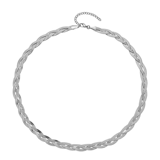 2er Set, Geflochtene Halskette und Armband, Edelstahl silberfarben
