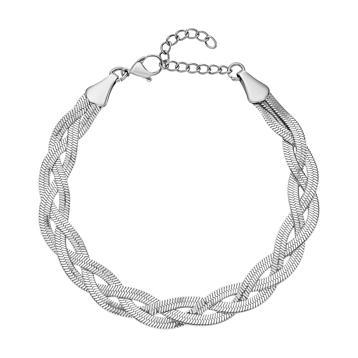 2er Set, Geflochtene Halskette und Armband, Edelstahl silberfarben