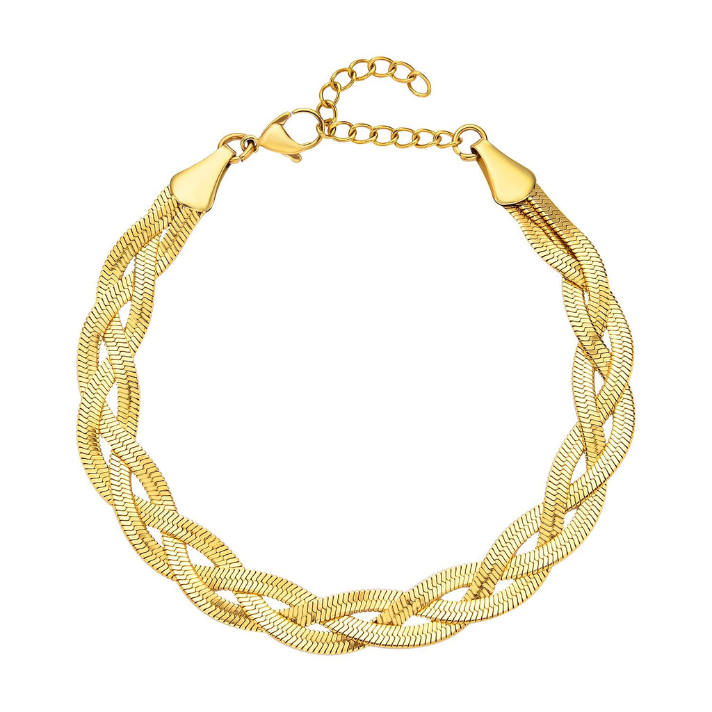 2er Set - Geflochtene Halskette und Armband, Edelstahl goldfarben