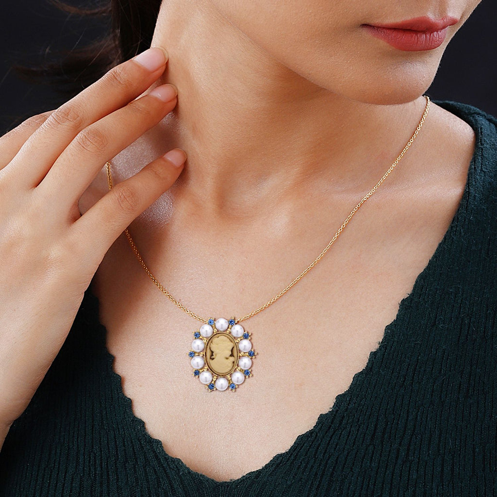Kamee-Schmuck, Kunststoff Perlen Kette mit Anhänger, goldfarben