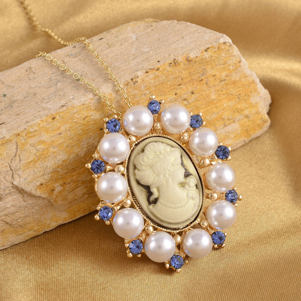 Kamee-Schmuck, Kunststoff Perlen Kette mit Anhänger, goldfarben